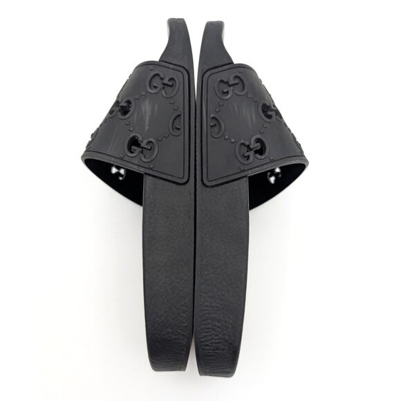 Gucci Black Rubber GG Laser Cut Pool Slide Sandals Unisex Size US W6 EU37 - Picture 6 of 11